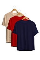 بسته 3 تایی تی شرت یقه گرد نخی یقه گرد Boyfriend knitted اورسایز ( قالب اورسایز )-thumb