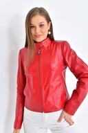 B-44 کت چرمی قرمز واقعی زنانه-thumb