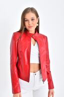 B-44 کت چرمی قرمز واقعی زنانه-thumb