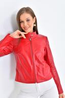 B-44 کت چرمی قرمز واقعی زنانه-thumb