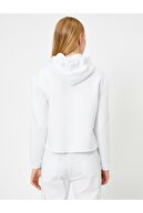 Koton Kadın Beyaz Kapüşonlu Kalin Şeritli Sweatshirt