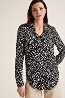 Marks & Spencer Kadın Siyah Desenli Uzun Kollu Gömlek T43003271
