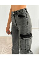 شلوار برفی زنانه دودی ملینا تس بلو با طرح لاکرا شلوار کارگو پالازو بدون جیب پشت-thumb