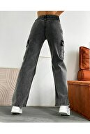 شلوار برفی زنانه دودی ملینا تس بلو با طرح لاکرا شلوار کارگو پالازو بدون جیب پشت-thumb