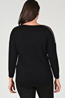 Moda Cazibe Kadın Siyah Omuz Zincir Tül Uzun Kol Bluz M9253
