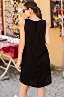 armonika Kadın Siyah Cepli Midi Boy Elbise ARM-19Y001122