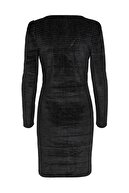 Only Kadın Siyah Parıltılı V Yaka Örme Elbise 15189649 ONLLOVABLE