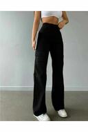 شلوار پرس زنانه لیکرا مشکی بدون جیب پشتی مدل Cargo Palazzo-thumb