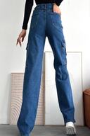 فاق بلند شلوار جیبی باری آبی Jeans Trend Cargo Pocket-thumb