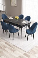 Table Black Marble Pattern Chair Navy Blue