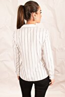 armonika Kadın Beyaz Uzun Kol Çizgili Gömlek ARM-20K001026