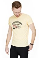 Buratti Erkek Sarı Ön Beden Baskılı Bisiklet Yaka Pamuklu T Shirt 54143