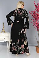 MJORA Kadın Siyah Kruvaze Yaka Kolları Volanlı Krep Elbise TE0021