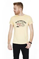Buratti Erkek Sarı Ön Beden Baskılı Bisiklet Yaka Pamuklu T Shirt 54143