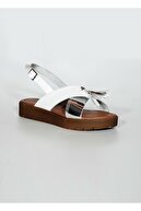 Rome Slippers Hakiki Deri Beyaz Gümüş Kadın Sandalet
