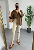 مونا بژ جین مام استایل Women Boyfriend فاق بلند جین Lycra-thumb