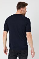 Tarz Cool Erkek Lacivert Omuz Detayli Kilim Dokuma Triko T-shirt-klmdktrr07s