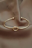 دستبند کاف قابل تنظیم با جزئیات گره طلایی زنانه-thumb