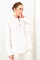 Trend Alaçatı Stili Kadın Beyaz Yanı Yırtmaçlı Boyfrıend Crep Gömlek DNZ-3166 - 3
