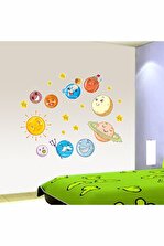 Çizgisel Reklam Güneş Sistemi Gezegenler Yıldız Sticker Çocuk Bebek Odası Dekorasyon Duvar Etiket - 3