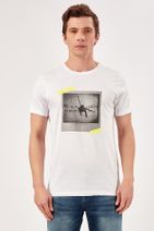 Manche Beyaz Erkek Neon Baskili T-shirt | Me20s214740 - 1