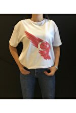 Panda Unisex Beyaz Türk Bayrağı Baskılı T-shirt - 1