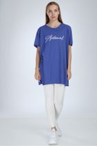 Millionaire Kadın Lacivert Yırtmaçlı Antisocial Nakışlı Oversize T-Shirt - 4