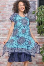 Chiccy Kadın Turkuaz Bohem Dev Mühür Desenli Astarlı Düşük Kol Tülbent Elbise M10160000EL97127 - 3