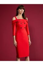 Koton Kadın Kırmızı Omzu Açik Elbise - 3