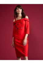 Koton Kadın Kırmızı Omzu Açik Elbise - 1