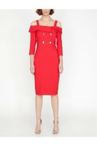 Koton Kadın Kırmızı Omzu Açik Elbise - 4