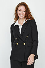 Select Moda Kadın Siyah Gold Düğmeli Blazer Ceket - 2