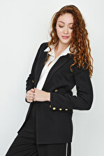 Select Moda Kadın Siyah Gold Düğmeli Blazer Ceket - 4