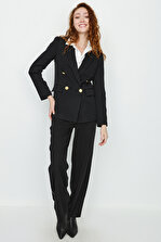Select Moda Kadın Siyah Gold Düğmeli Blazer Ceket - 6