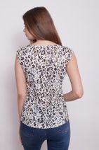 Jument Kadın Desenli Geniş Sıfır Yaka Düşük Omuzlu Tshirt-leopar Desen - 3