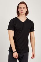 MNC Erkek Siyah V Yaka Basic T-Shirt - 1