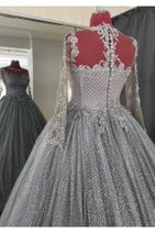 AYTEKS GELİNLİK Kadın Gümüş Renkli Nişan Elbisesi - 3