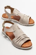 Elle Shoes Bej Deri Kadın Düz Sandalet - 2