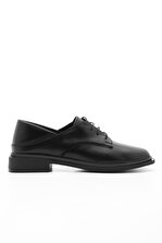 Marjin Kadın Oxford Ayakkabı Küt Burun Bağcıklı Maskülen Günlük Ayakkabı Rilen siyah - 7