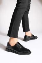 Marjin Kadın Oxford Ayakkabı Küt Burun Bağcıklı Maskülen Günlük Ayakkabı Rilen siyah - 3