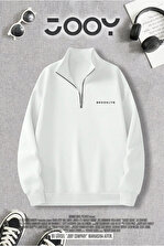 Jooy Company Yarım Fermuarlı Brooklyn Baskılı Beyaz Sweatshirt - 1