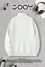 Jooy Company Yarım Fermuarlı Brooklyn Baskılı Beyaz Sweatshirt - 2