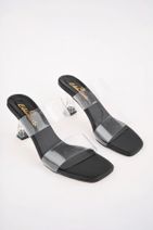 meyra'nın ayakkabıları Kadın Siyah Şeffaf Bant Topuklu Ayakkabı - 4
