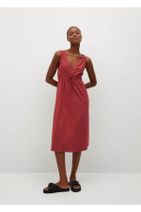 MANGO Woman Kadın Çilek Kırmızısı Beli Elastik Elbise - 2