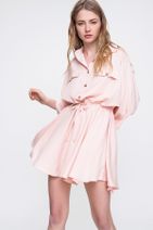 Trend Alaçatı Stili Kadın Pudra Safari Dokuma Gömlek Elbise ALC-X6196 - 4