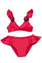 Endeep Kız Çocuk Kırmızı Aksesuar Detaylı Volanlı Bikini Takımı - 1