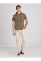 Dufy Haki Erkek Modern Fit Düz Pamuklu Kapüşonlu Tshirt - 65385 - 3