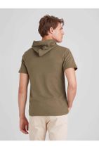 Dufy Haki Erkek Modern Fit Düz Pamuklu Kapüşonlu Tshirt - 65385 - 4