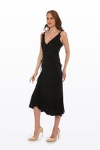 Bosca Kadın Siyah Askılı İpek Şifon Fırfır Detaylı Salaş Görünümlü Yan Yırtmaçlı Uzun Elbise - 3