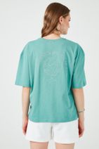 Lela Kadın Yeşil Pamuklu Arkası Baskılı Bisiklet Yaka  T Shirt 6010023 - 5